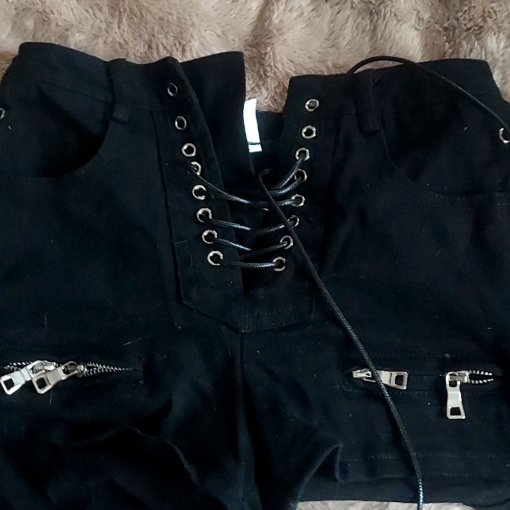 Jiemeri black shorts goth lace up Warren once